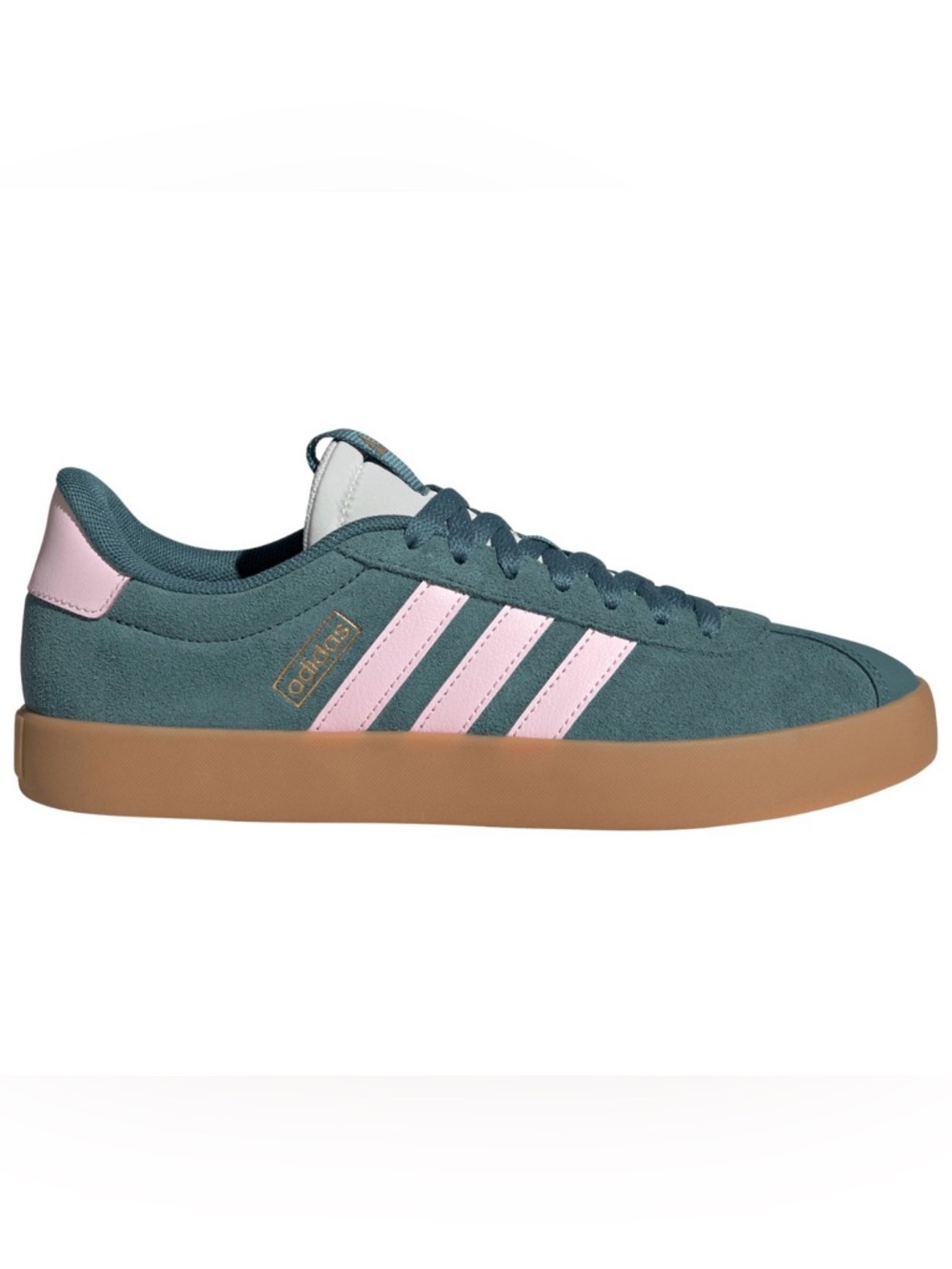 NEW in Box Adidas VL Court Women's Sz 6.5 Teal Suede Sneakers with Pink Stripes